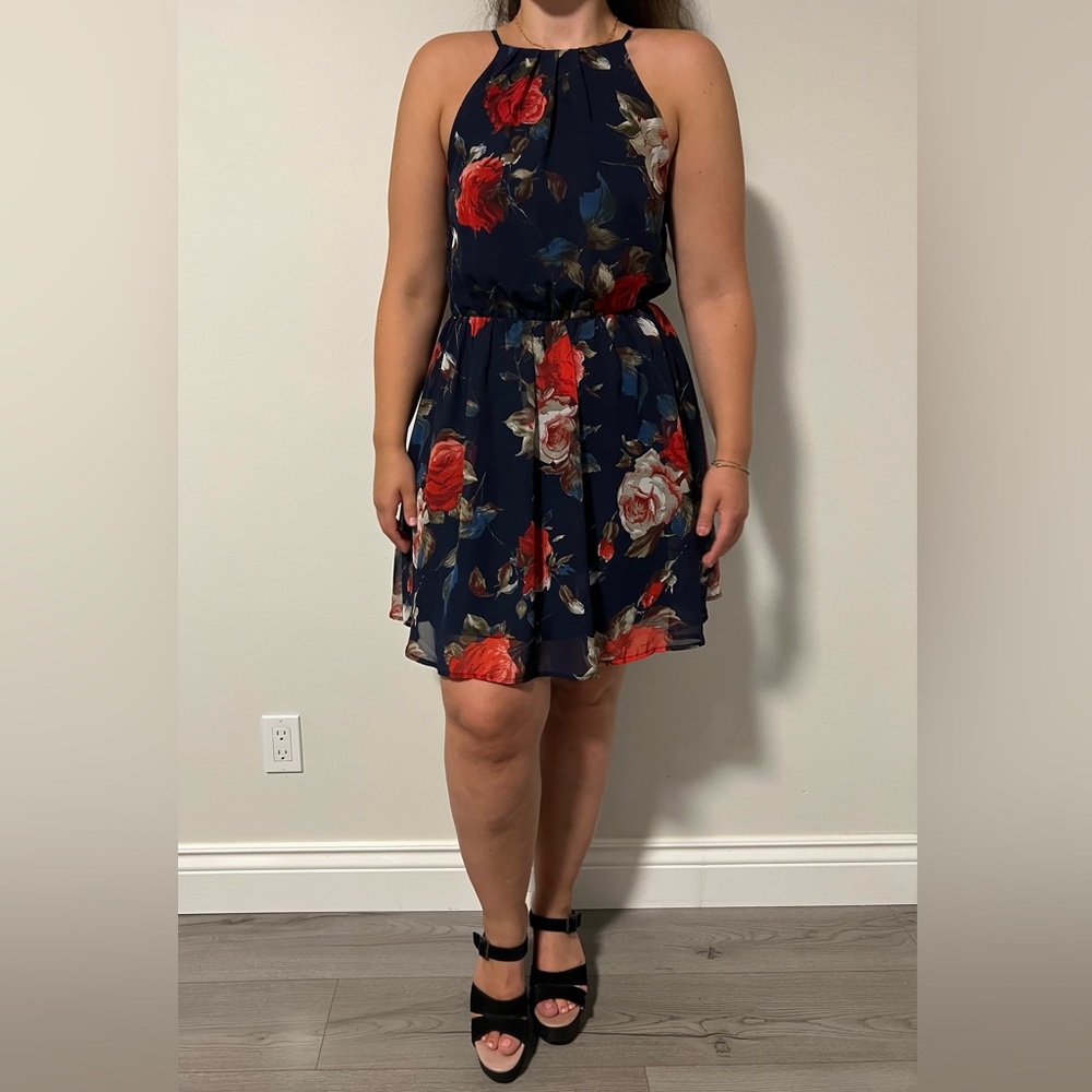INA Floral Sleeveless Dress - Navy and Red Size 6